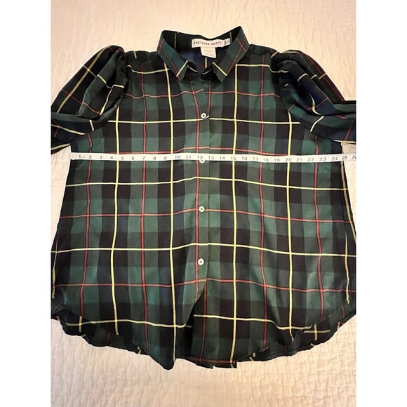 Gretchen Scott Comfy Cozy Shirt Green Plaidly Cooper Size XXL Goddess EUC - Picture 9 of 10